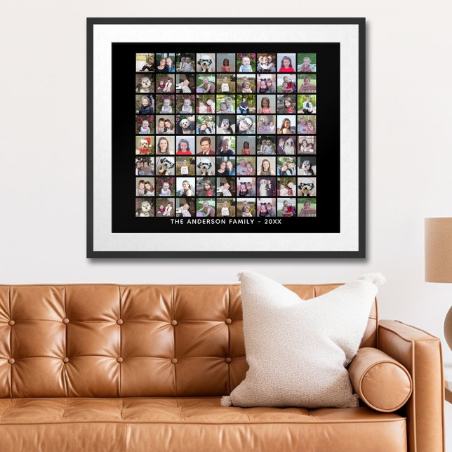 Poster Grade de Colagem de Fotos 72 Quadrados com Texto - (Personalized Photo Poster)