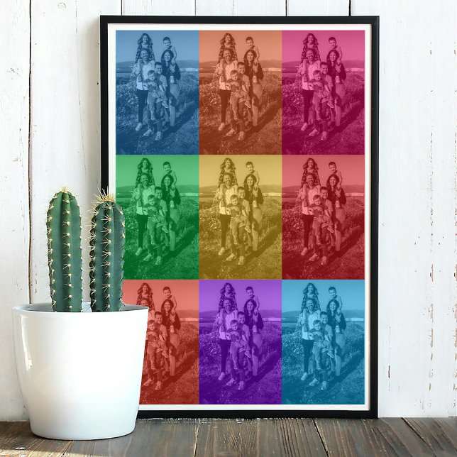 Poster Grade de Fotografias Personalizadas da Família Ret (Colorful Retro Pop Art Family Custom Photo Grid Poster)