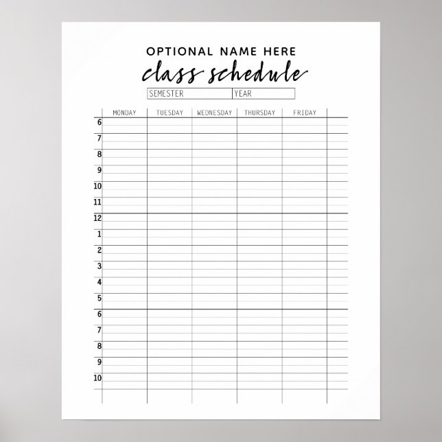 Poster Grade de Horário de Aula para Semestre - padrão de (Frente)