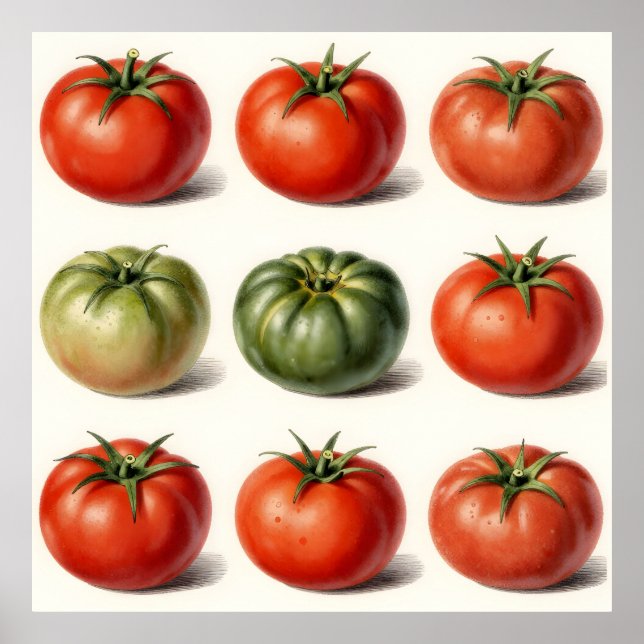 Poster Grade de Variedades de Tomate Antigo Botânico  (Frente)
