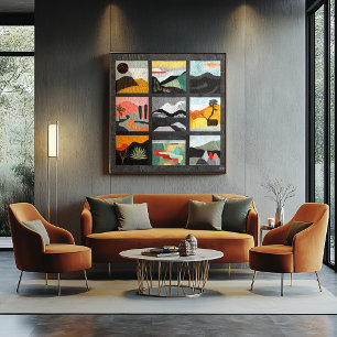 Póster Grade Geométrico em Cores Modernas e Ousadas