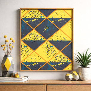 Poster Grade Rhombus com Splatter de Pintura Colorida