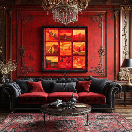 Póster Grade Vermelha de Arte do Deserto - Geométrico Neg