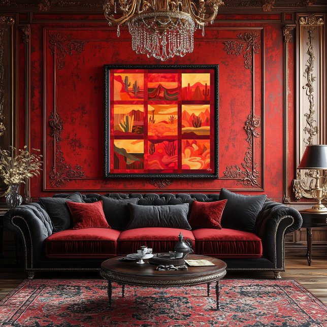 Póster Grade Vermelha de Arte do Deserto - Geométrico Neg (Criador carregado)