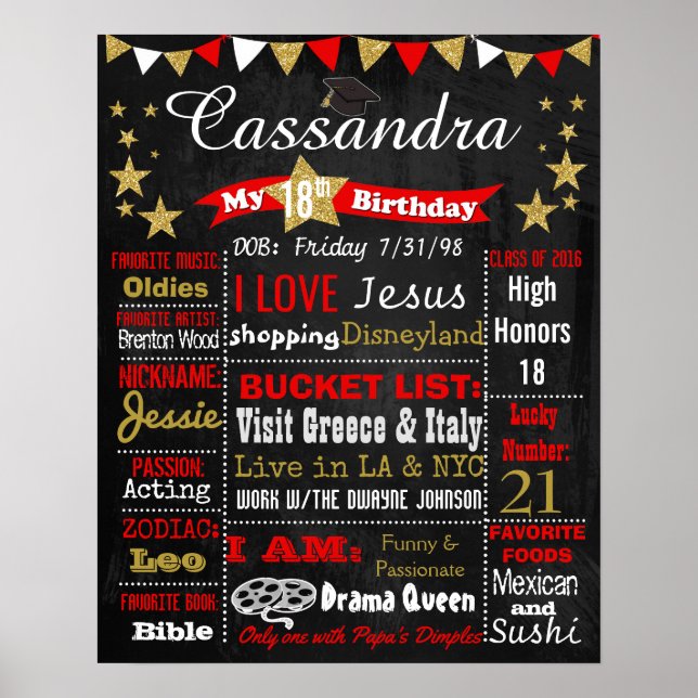 Póster Graduação com sinal de quadro de 18 anos (Frente)