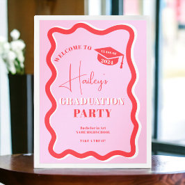 Poster Graduação da onda do rabo-de-rosa-rosa retrógrado