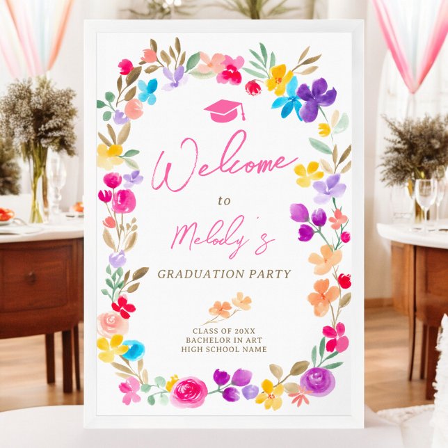 Poster Graduação de boas-vindas de flores silvestres do j (Garden wildflowers meadow welcome graduation poster)