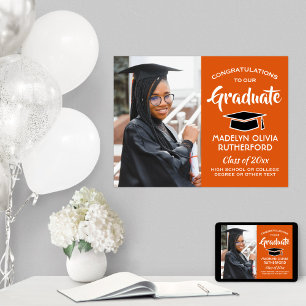 Poster Graduação de Foto Laranja Laranja e Branco