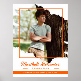 Poster Graduação de Foto Torn Abstrato de Laranja Edgy