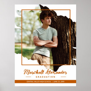 Poster Graduação de Foto Torn Abstrato Laranja Queimada E