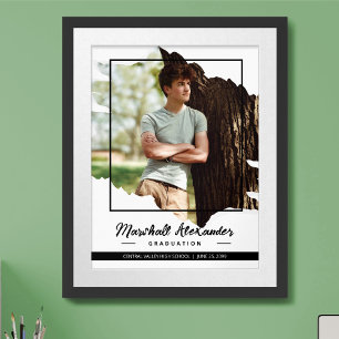 Poster Graduação de Foto Torn Abstrato preto Edgy