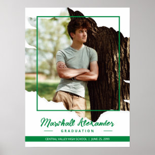 Poster Graduação de Foto Torn Abstrato Verde Edgy