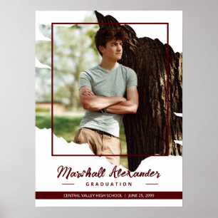 Poster Graduação de Fotos Maroon Edgy Abstrato Torn