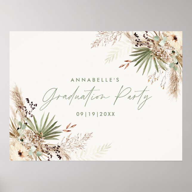 Poster Graduação de orçamento pampas botânica moderna ele (Frente)