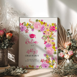 Poster Graduação de primavera de rosas rosa boêmicas