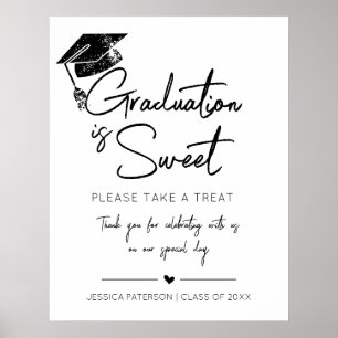 Poster Graduação é doce Manuscrito preto minimalista