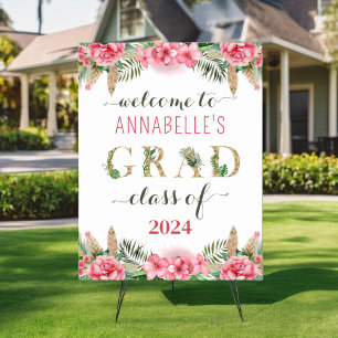 Poster Graduação Floral De Luau Classe De 2024 Bem-Vindo