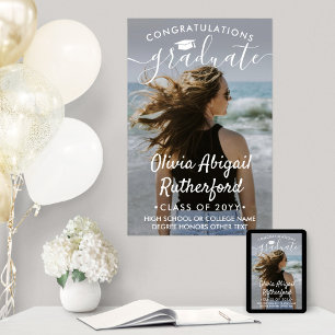 Poster Graduação Foto Elegante Moderna Caligrafia Branca