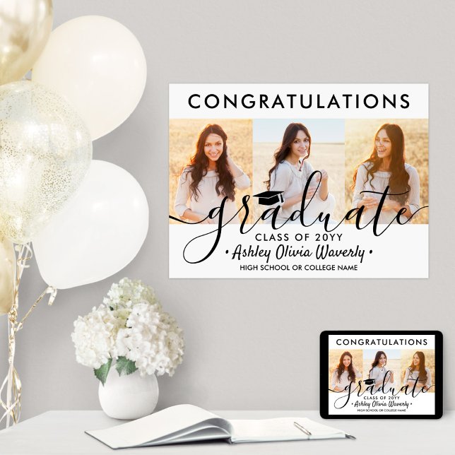 Poster Graduação Gradua 3 Script Moderno de Colagem de Fo (Criador carregado)