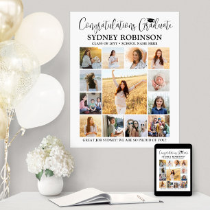 Poster Graduação Gradua Colagem de Fotos Branco Moderno