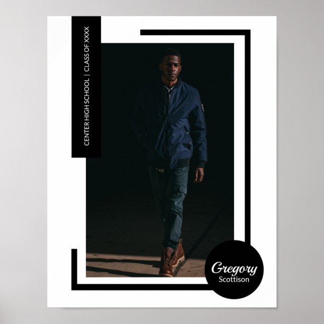 Poster Graduação Moderna de Foto Preta (Frente)