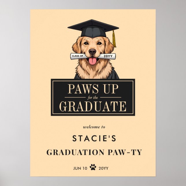 Poster Graduação Ouro Cute Retriever Sinal de Boas-vindas (Frente)