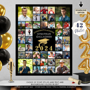 Poster Graduação Parabéns 42 Colagem de Fotos Dourada