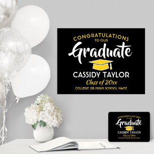 Poster Graduação Parabéns Preto Dourado Amarelo e Bran