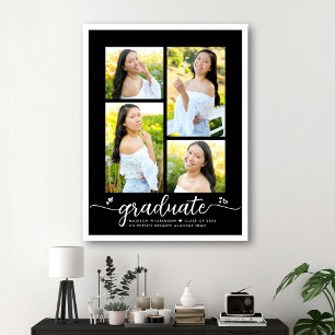 Poster Graduação Preta 4 Foto White Script Hearts Girly