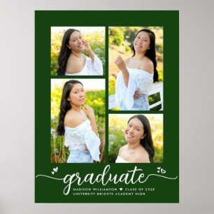Poster Graduação Verde 4 Foto Script Heart Modern Girly
