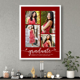 Poster Graduação Vermelha 4 Foto Script Corações Moderno