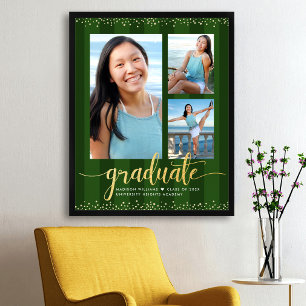 Poster Graduado Verde 3 Listras de Foto Brilho Dourado Sc