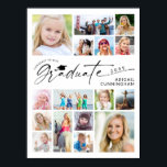 Poster Graduate 16 Photo Memory Board<br><div class="desc">Celebrate your graduate with a personalized graduation photo memory poster featuring 16 photos from childhood through senior year in a clean modern layout with multiple shapes and sizes. This design highlights the graduate’s name, school and class year with a chic script GRADUATE title accented with a graduation cap, making it...</div>