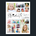 Poster Graduate 16 Photo Memory Board<br><div class="desc">Celebrate your graduate with a personalized graduation photo memory poster featuring 16 photos from childhood through senior year in a clean modern layout with multiple shapes and sizes. This design highlights the graduate’s name, school and class year with a chic script GRADUATE title accented with a graduation cap, making it...</div>