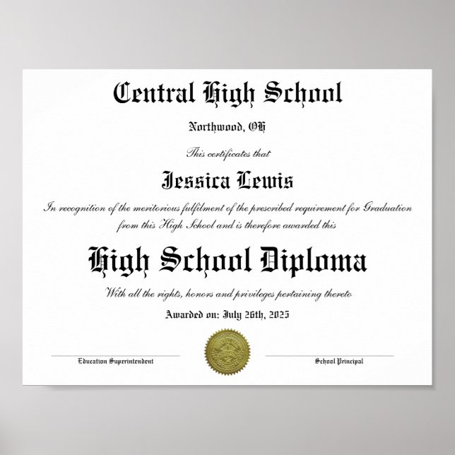 Poster Graduation High School Graduate Diploma (Frente)