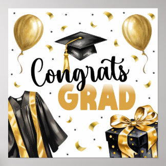 Poster Graduation Neutral Black Gold High School College