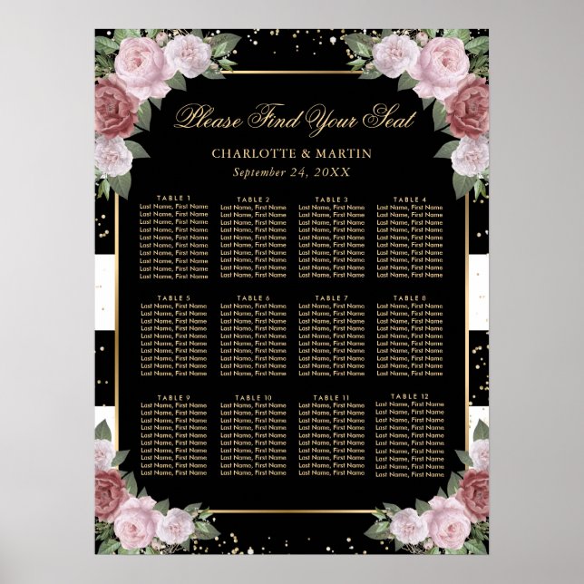 Poster Gráfico 12 Dourado de Casamento Floral Cor-de-Rosa (Frente)