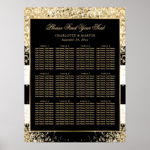 Poster Gráfico 12 Dourado de Casamentos Brancos Pretos de