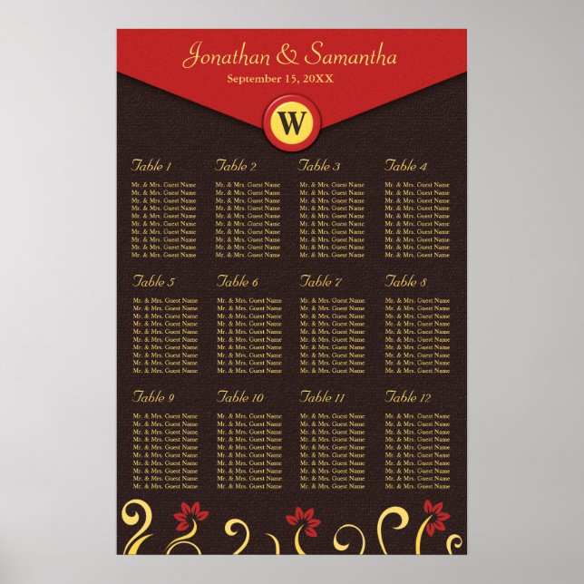 Póster Gráfico 12 Mesas de Swirls Amarelos Castanhos (Frente)