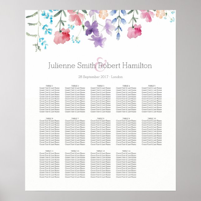 Póster Gráfico 14 Flores Selvagens De Aquarelas Mesas (Frente)