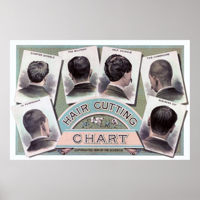 POSTER GRÁFICO 1884 DO ESTILO DO CABELO COMPRE DE BARBER, (Frente)