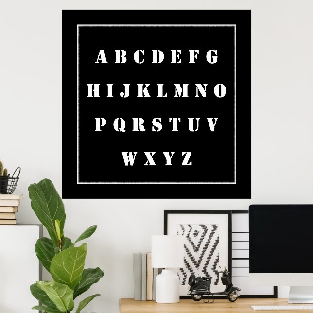 Poster Gráfico alfabético inglês branco no quadro negro,  (Escritório em casa)