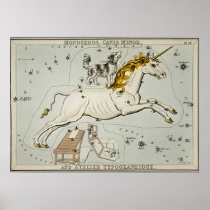 Poster Gráfico Astronômico do Unicórnio Vintage