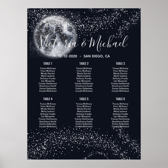 Poster Gráfico Celestial de Lua Cheia e Estrelas (Frente)