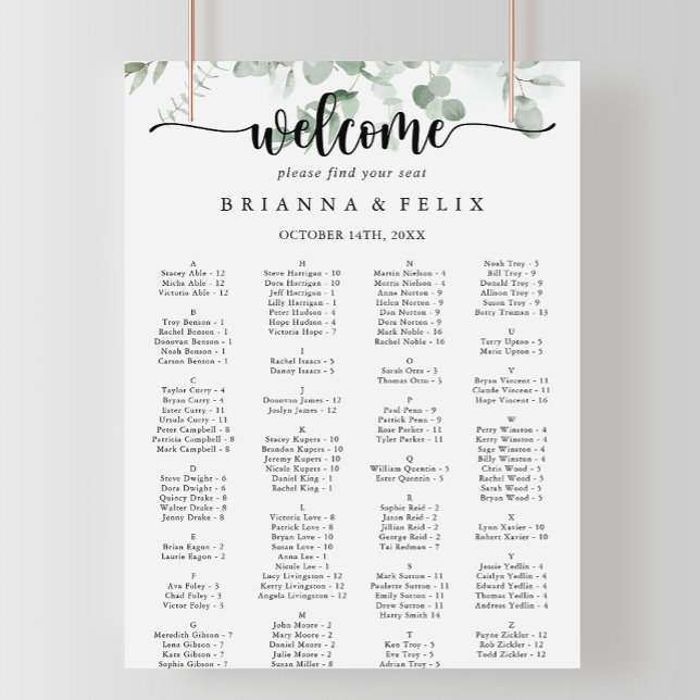 Poster Gráfico clássico de assentos alfabéticos Eucalyptu (Criador carregado)