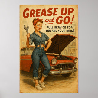 Poster Gráfico da Garagem Retrorna Pin Up Girl