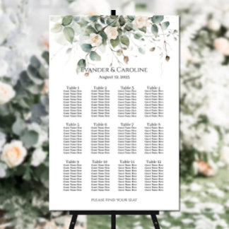 Poster Gráfico de 12 lugares de mesas verdes e rosas