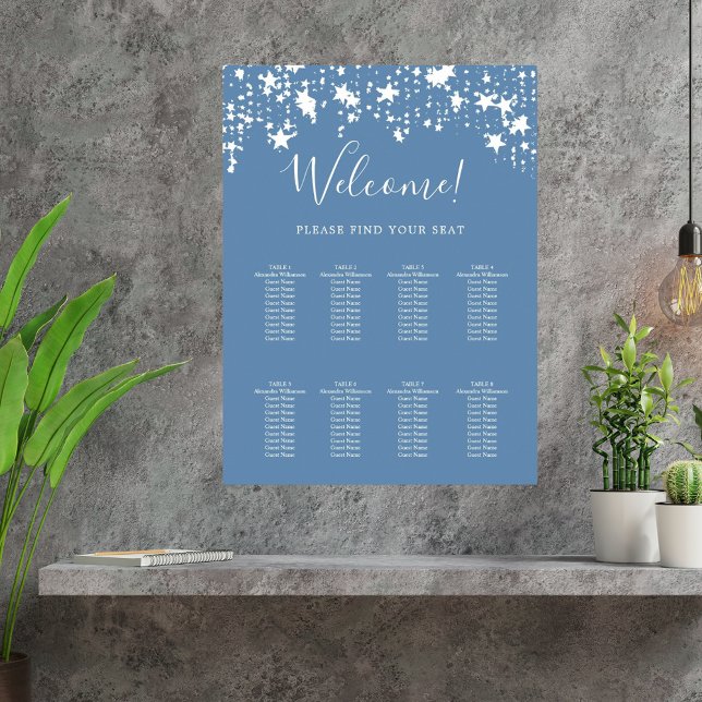 Poster Gráfico de 9 assentos com estrelas brancas azuis e (Criador carregado)