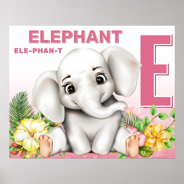 Poster Gráfico de Alfabeto da Safari de Elefante (Frente)