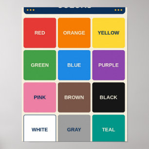 Poster Gráfico de Aprendizado de Cores para Sala de Aula